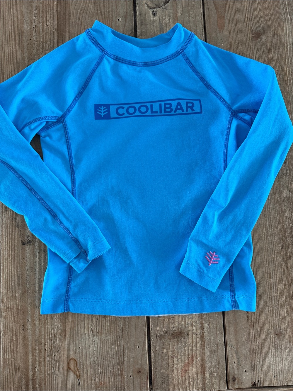 Coolibar Kids Long-Sleeve Rash Guard - Turquoise Blue with Thumb Holes UPF 50+